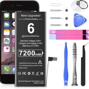 7200mAh] Battery for iPhone 6, 2024 New Upgraded High Capacity 0 Cycle Li-Polymer Replacement Battery for iPhone 6 Models A1586, A1589, A1549 with Complete Professional Repair Tool Kit